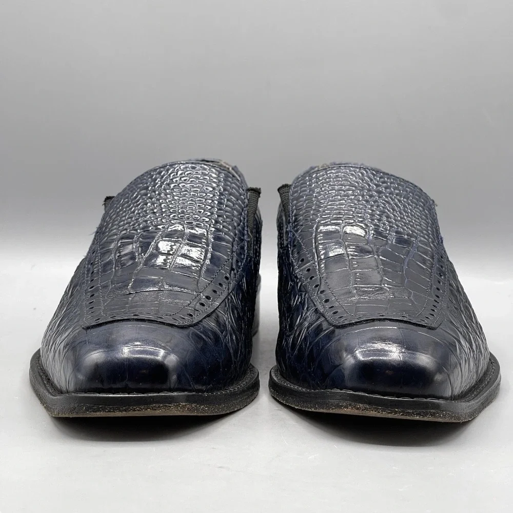 Stacy Adams Men's 7 Shoes Blue Slip On Leather Croc Print‎ Navy Tedesco 24903